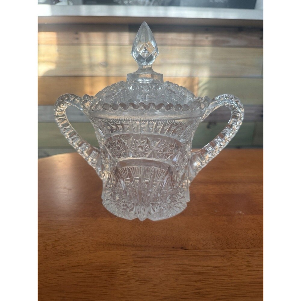 Antique EAPG Imperial Glass Cracker Jar with lid "Imperial Forks" Pattern 8” T